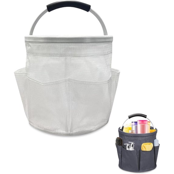 17L Cleaning Caddy with Handle, Foldable Cleaning Supply Caddy, with Handle and 6 Pockets, for Outdoor Camping Harvest Basket Bathroom Storage (White)