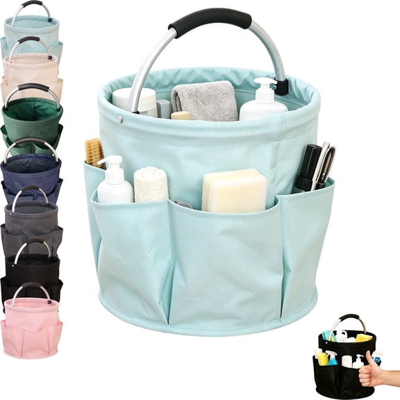 17L Cleaning Caddy Organizer with Handle, Collapsible Cleaning Supplies Storage Bag with 6 Outer Pockets, 600D Oxford Fabric Utility Tote for Home, Garden, Bathroom and Outdoor Use