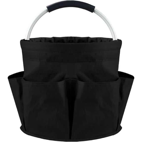 17L Cleaning Caddy with Handle, 6 Pockets Foldable Cleaning Caddy, for Outdoor Camping Garden Harvest Basket Bathroom Storage (Black)