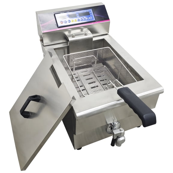 17L Commercial Deep Fryer 220V Single-Tank Drip Vessel Fryer with Digital Timer Temperature Control