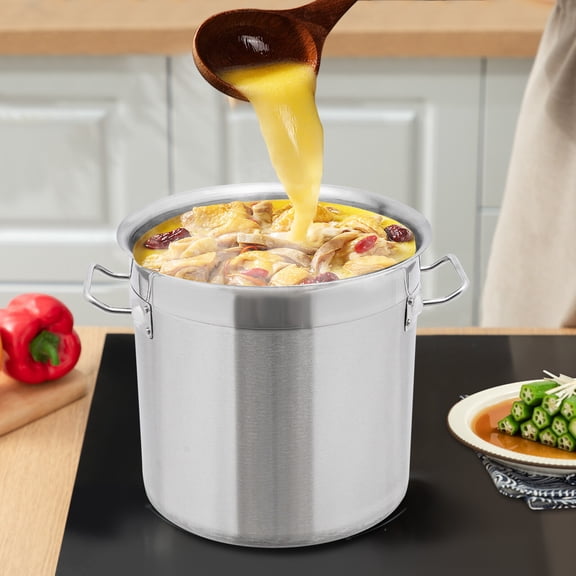 17L Commercial Heavy Duty Large Soup Boiling with Lid and Riveted Handles for Soup, Seafood, Stock, Canning