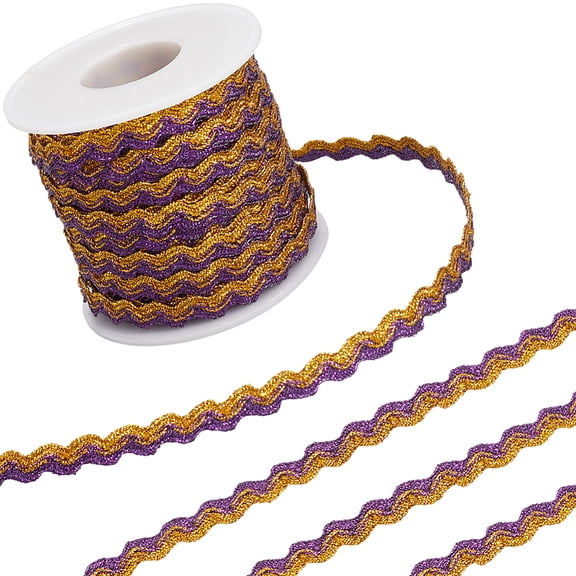 17M Sparkle Polyester Metallic Wavy Fringe Trim Ribbon Wave Bending Lace Trim Dark Violet 1/4 inch(8mm)