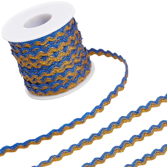 17M Sparkle Polyester Metallic Wavy Fringe Trim Ribbon Wave Bending Lace Trim Royal Blue 1/4 inch(8mm) DIY