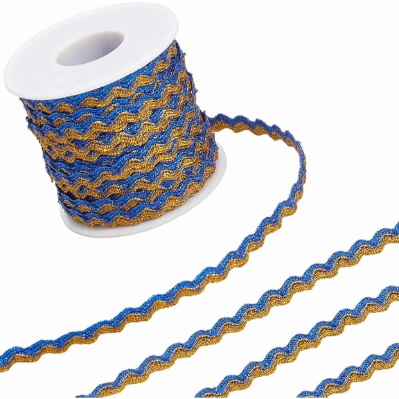 17M Sparkle Polyester Metallic Wavy Fringe Trim Ribbon Wave Bending Lace Trim Royal Blue 1/4 inch(8mm) for DIY