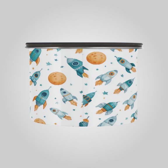 17OZ Food Storage Can - Keep Coffee Tea Flour & More Fresh - Ideal for Cereal Nuts & Pet Food Little Rocket Ships Pattern