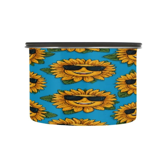 17OZ Food Storage Can - Keep Coffee Tea Flour & More Fresh - Ideal for Cereal Nuts & Pet Food Smiley Sunglasses Sunflowers