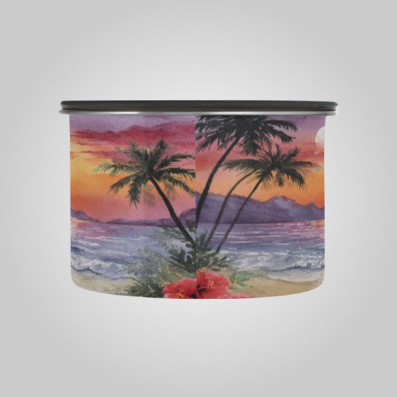 17OZ Food Storage Can - Keep Coffee Tea Flour & More Fresh - Ideal for Cereal Nuts & Pet Food Tropical Sunset Beach Print