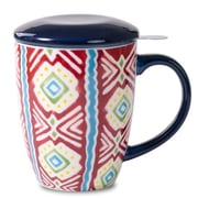 17Oz Ceramic Tea Mug with Infuser, Coffee Mug, Navy Handle
