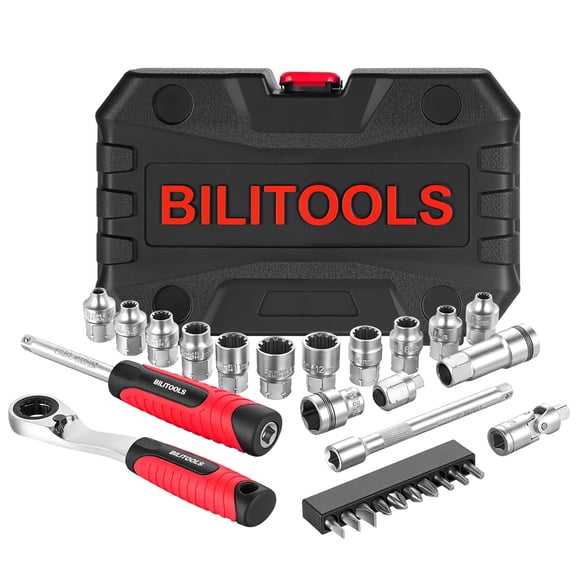 17PCS 3/8" & 1/2 Pass Through Socket Set, 2-In-1 Conversion | for Standard Ratchet/Pass-Through Ratchet, Pass Thru, Go Through, Mechanics Tools Set for Hex, Square, E-Torx, Spline