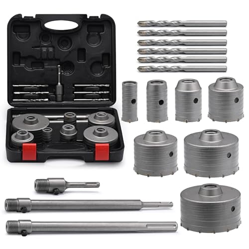 17PCS Concrete Hole Saw Kit, 30/40/50/65/80/100/110mm Carbide Masonry Hole Saw Drill Bit Set with SDS Plus & Max Shank for Concrete Cement Brick Stone Wall Drilling$$Tools & Hardware Other