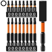 17PCS Double Square 8 Point Star Bit Set Magnetic Heads & Hex Shank, 8 Point Torx Bits 2 Square Drive Bits, Magnetic S2 Steel Torx Bit Set, 2.3 & 1 Long, #1, #2, #3