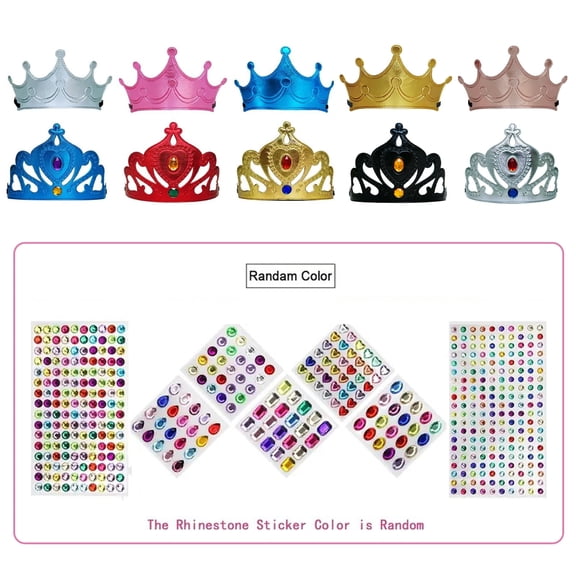 17PCS Princess Crown Set, with 10 Party Crowns & 7 Sheets Rhinestone Sticker, Plastic Colorful Foam Diamond Crowns, Princess Party Decorations, Princess Birthday Party DIY Kit, Perfect for Christmas
