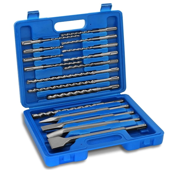 17PCS Rotary Hammer Drill Bits and Chisel Set, SDS Plus Carbide-Tipped Concrete Masonry Hole Tool Drill Bits and Chisels Set for Concrete, Stone, Brick, with Portable Storage Case