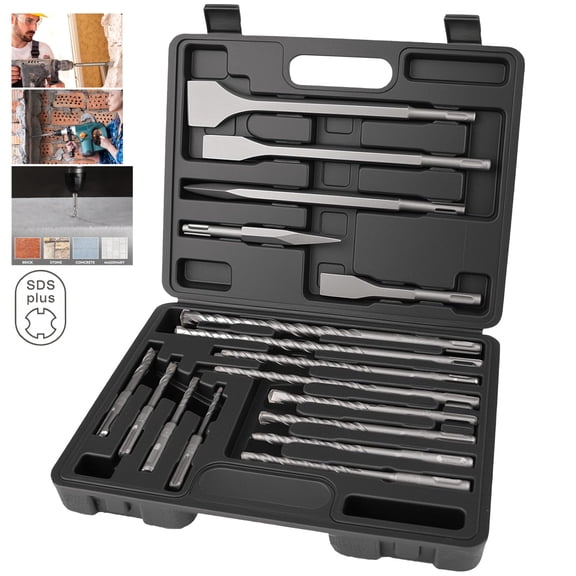 17PCS SDS PULS Hammer Drill Bits and Chisel Set, SDS Plus Concrete Masonry Hole Tool Drill Bits and Chisels Set for Concrete, Stone, Brick, with Portable Storage Case