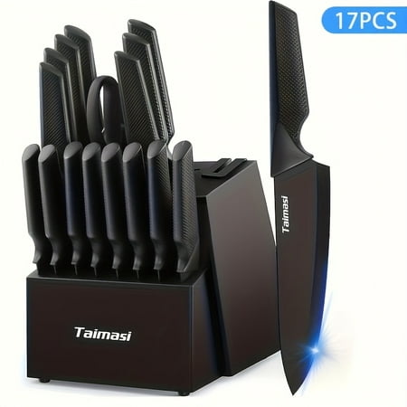 17PCS Stainless Steel Sharp Knife Set - Steak/Bread/Chef Knives, Scissors, Sharpener & Base, High-end Cooking Must-have, Father’s Day Gift for Family & Restaurant