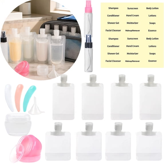 17PCS Travel Size Portable Containers Set for Toiletries,Stand Up Pouch 50/100ml,Refillable Travel Accessories for Shampoo Conditioner Lotion Soap Liquids