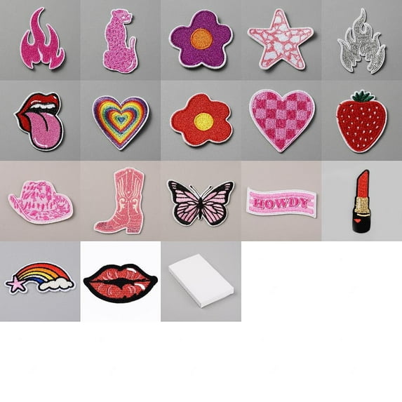 17Pcs 17 Style Computerized Embroidery Cloth Iron On/Sew On Patches Costume Accessories Appliques Mixed Shape Mixed Color 30~80x19.5~79x1.5~2mm 1pc/style