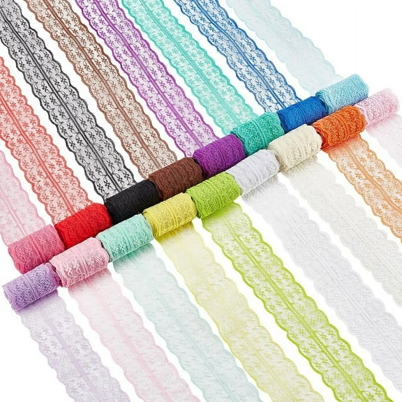 17Pcs 34 Yard Polyester Floral Lace Trims 17 Colors 1-5/8 inch Wide Wavy Trim Lace Ribbon for Sewing and Art Craft Projects (2 Yards/pcs)