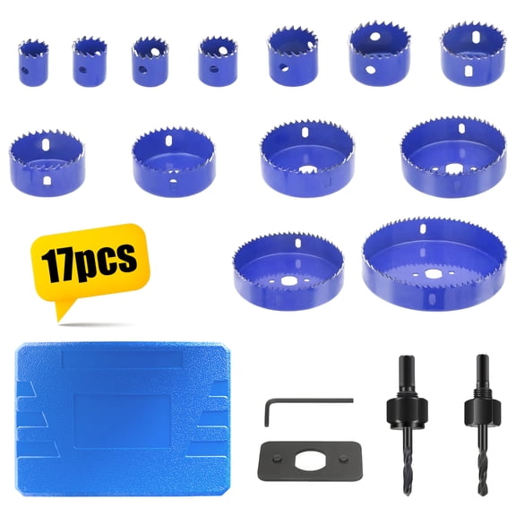 17Pcs Bi-Metal Hole Saw Kit With Hard Storage Case, Hole Cutter Drill Bits Set for Wood, Drywall, PVC, Plastic and Thin-Metal, Multiple-Sizes Circular Hole Cutting Tools