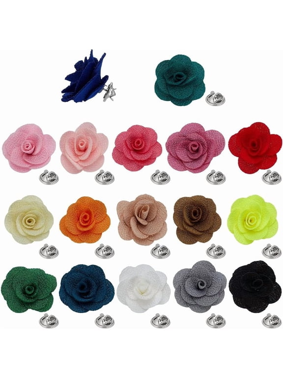 17Pcs Camellia Flower Lapel Pins with Metal Pins 17 Colors Handmade Camellia Flower Cloth Brooch for Suits Party Decoration Gifts Clothes Accessories(3cm/1.2inch Long for DIY