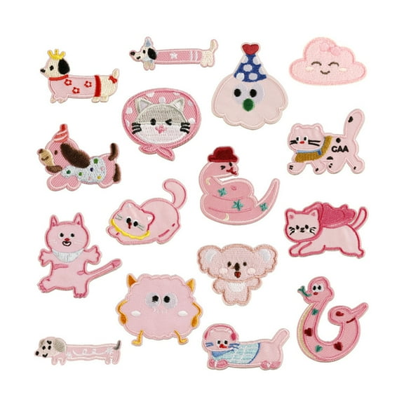17Pcs Cartoon Animal Pattern Iron On Fabric Patches Embroidery Applique For Clothing Backpacks Hat Bag Sewing