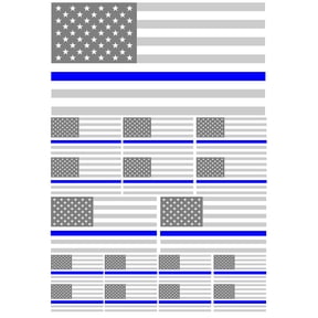 17Pcs Pack USA American Flag Subdued Blue Color Line Assorted Sticker Decals