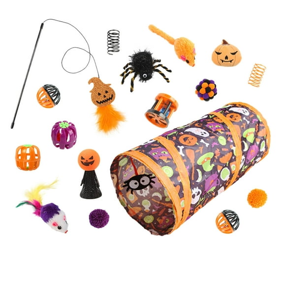 17Pcs Pet Cat Tunnel Tube Toy 3 Way Collapsible, Cat Tunnels for Indoor Cats Self-Luminous,Kitty Tunnel Bored Pet Toys Peek Hole Toy Ball Puppy, Kitty, Kitten, Rabbit