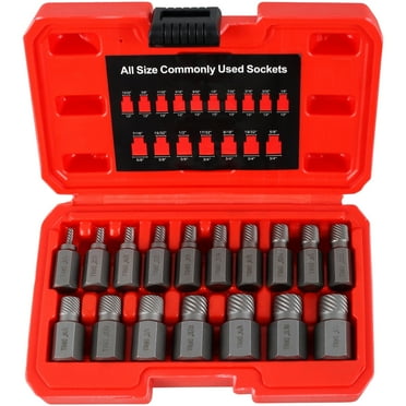 17Pcs Screw Extractor Set Hex Head Easy Out Bolt Extractor Set Damaged Screw Extractor Set Spiral Broken Screw Remover Kit Portable Damaged Bolt Nut Remover Tool for Broken Nuts Bolts Studs