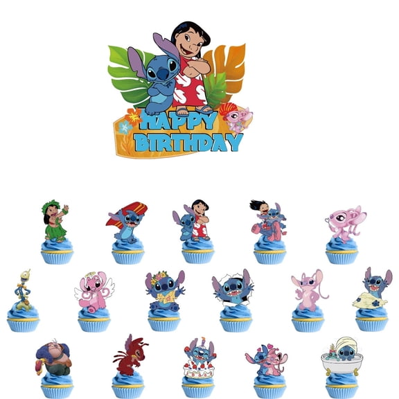 17Pcs Stitch Cake Topper and Cupcake Toppers Set Birthday Party Supplies for Themed Birthday Decorations Supplies
