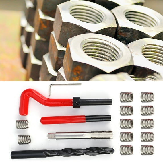 17Pcs Thread Repair Kit Stainless Steel Twisted Drill Wrench Threaded Insert M12x1.25