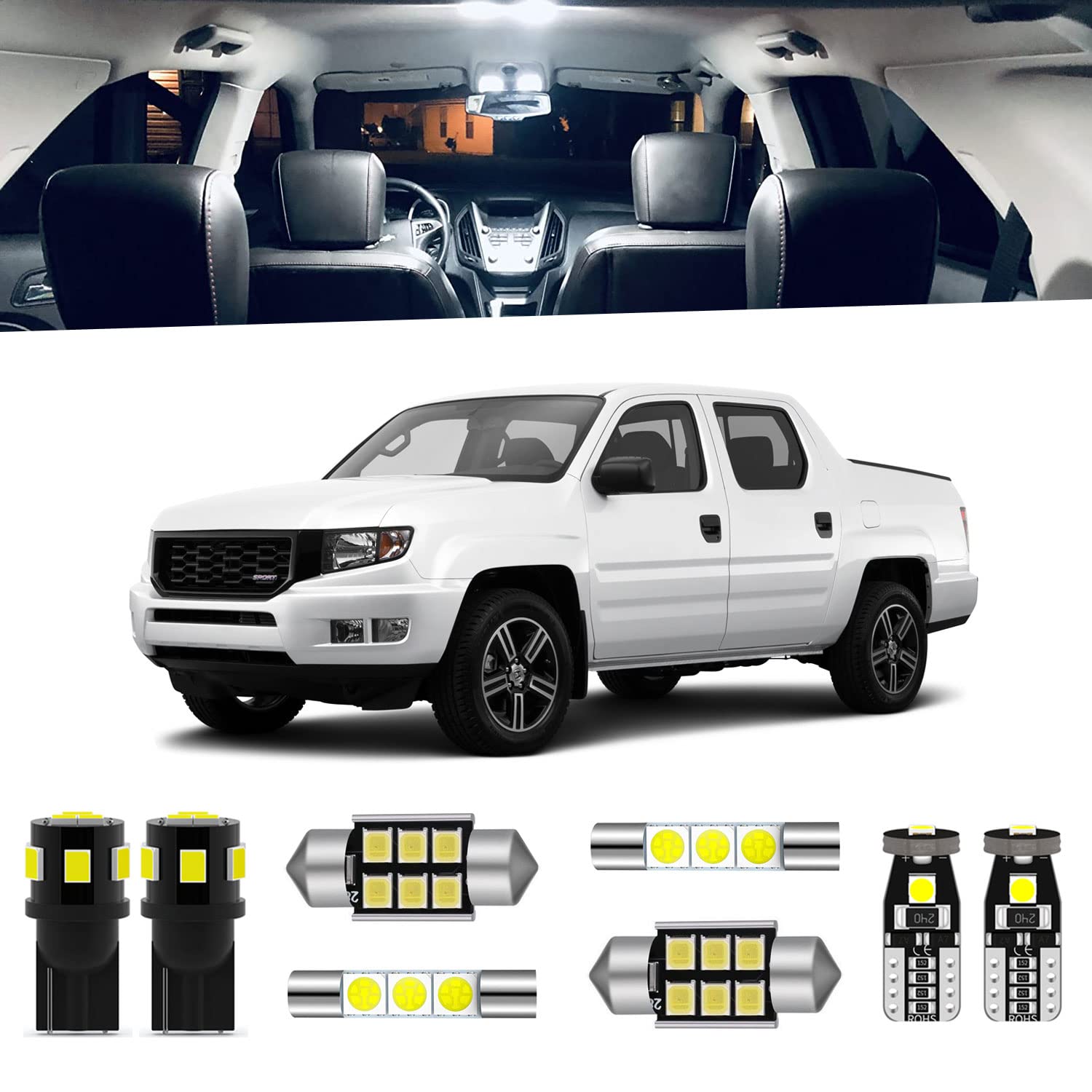 17Pieces Ridgeline LED GP27 GP27 Interior Light Kit for Honda Ridgeline