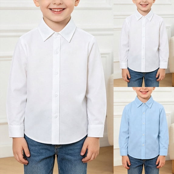 17T Teen Boys Shirts Solid Color Button Up Shirts Formal Dress Shirts Classic Oxford Long Sleeve Stylish Classic 2-16T Toddler to Youth Spring Fall Tops