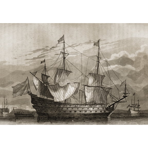 17Th Century Sailing Ship From The Time Of Felipe Iv Canvas Art - Ken Welsh Design Pics (18 x 12)