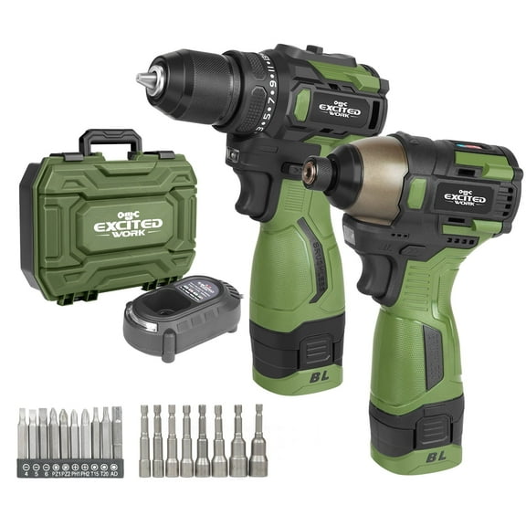 17V Brushless Screwdriver Drill Set, 140Nm Cordless Impact Driver & 55Nm Electric Drill with 3 Adjustable Speed