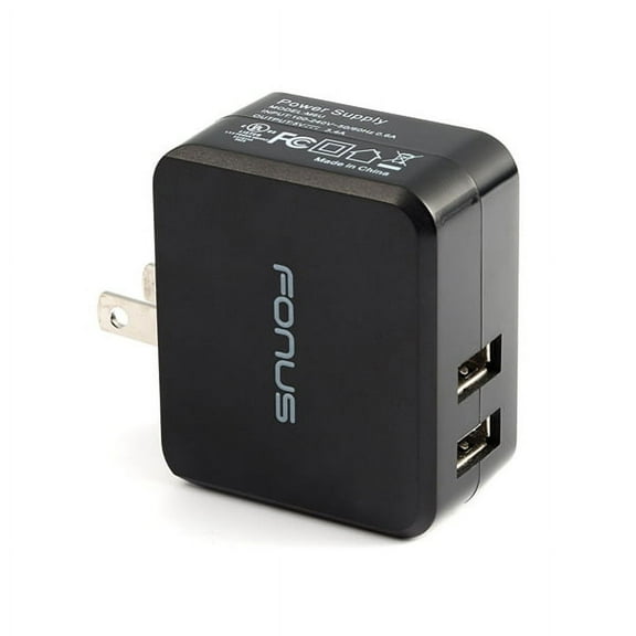 17W 3.4 Amp 2-Port Rapid Home Wall Travel AC USB Charger Power Adapter w Smart Detect Folding Prongs Ultra Compact [Black] Compatible With iPad 9.7 Y1V