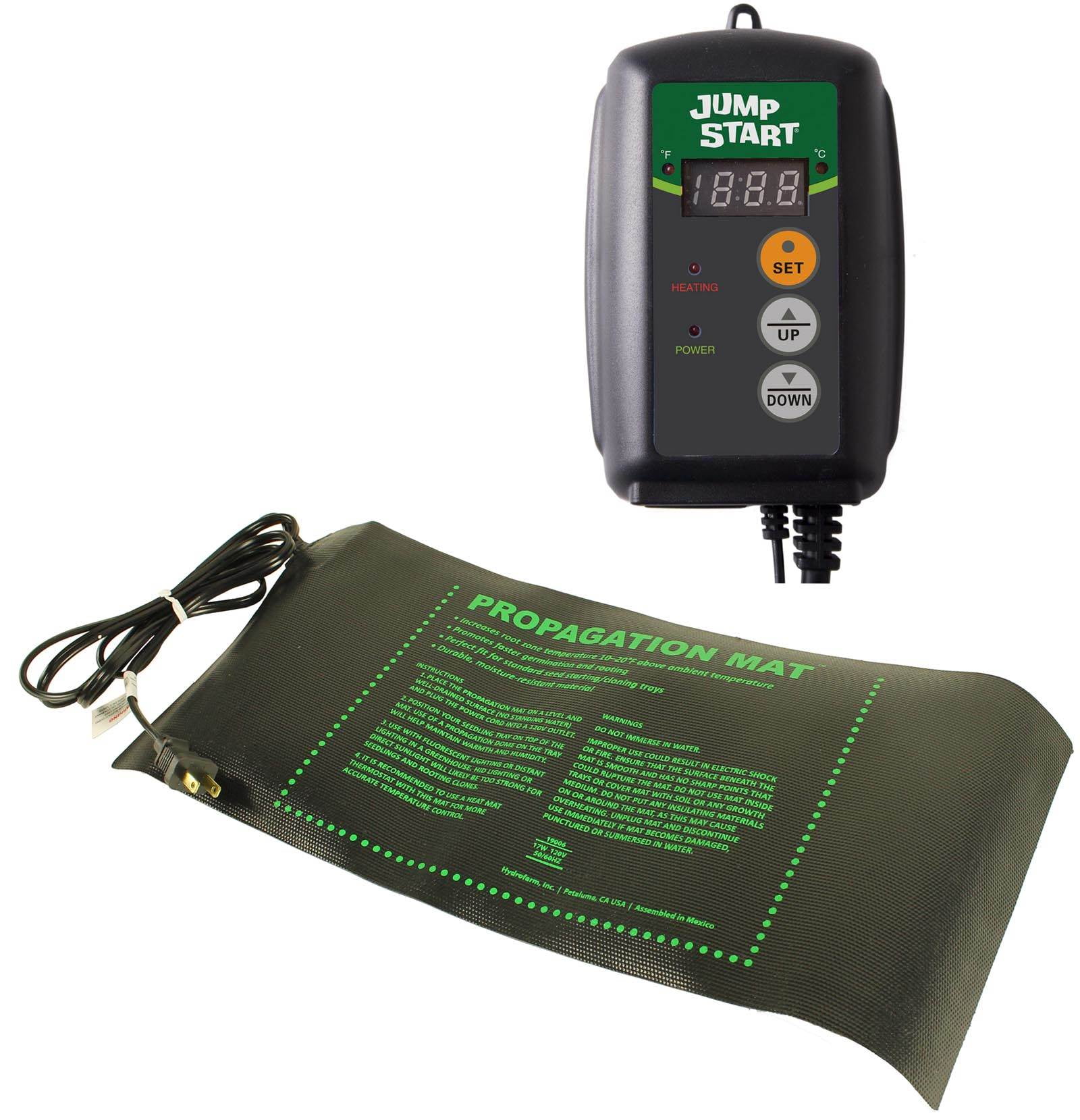 17W Seed Start Seedling Propagation Heat Mat + Hydrofarm MTPRTC Temp