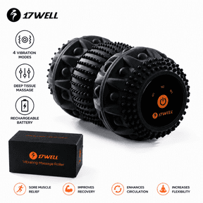 17Well RECOVERO ROLL, Black Portable Vibrating Massage Roller, 4 Vibration Modes For Gym Home Muscle Recovery