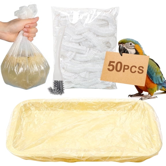 Sadocom Parrot Cage Liner, Disposable Leak-Proof Cage Liners 50 Count 17 x 12.6 inch with Cage Brush Included for Parrot, Ferrets, Rabbits, Hamsters, Bulk
