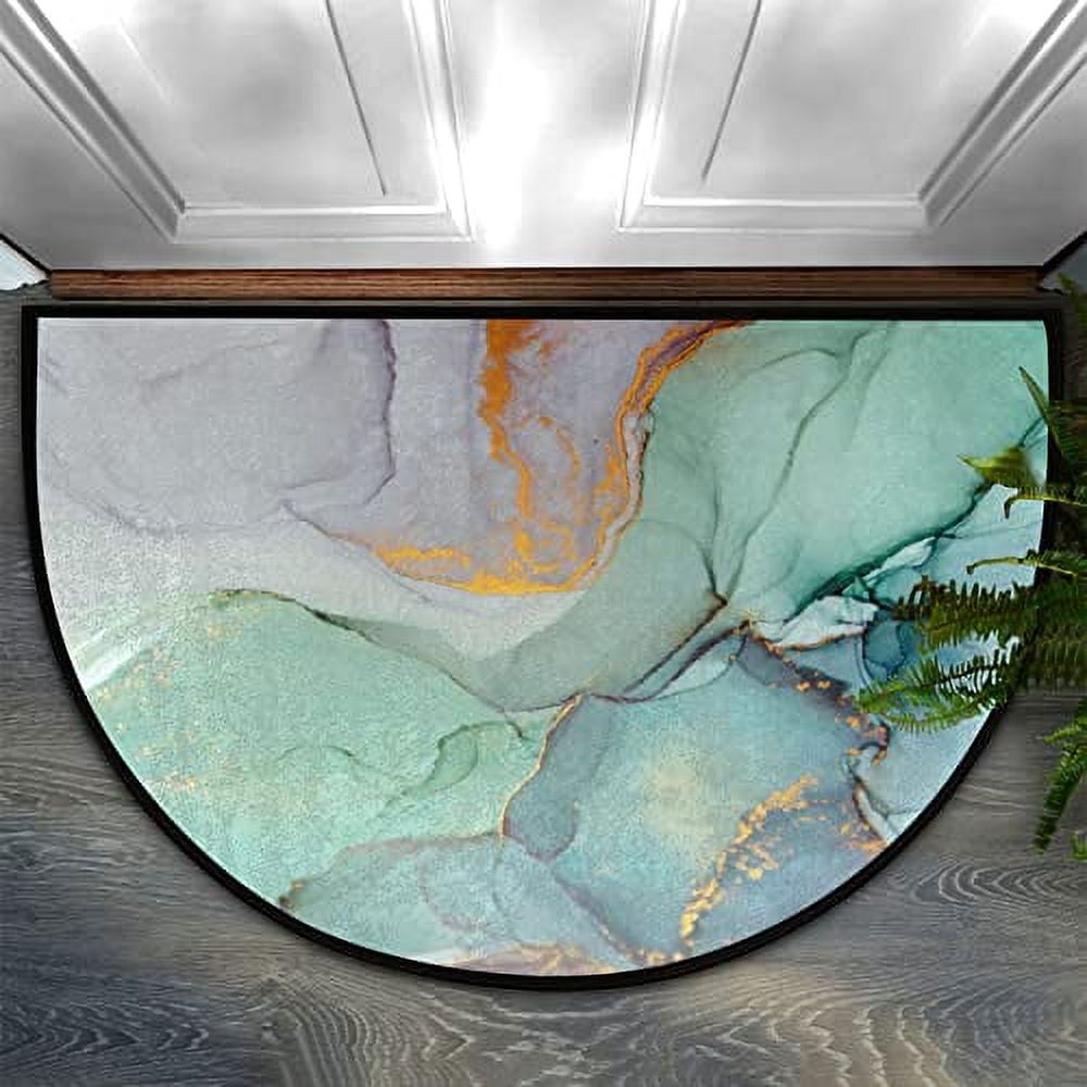 17X30 Inch Marble Print Half Round Door Mat Indoor Entrance, Emerald
