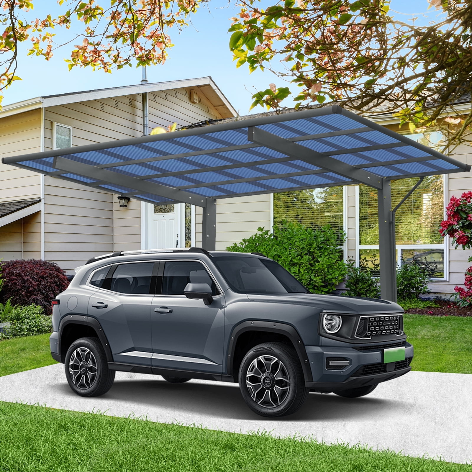 CarButler 17x9x11ft Metal Outdoor Single Carport Heavy Duty Carport with Aluminum  Frame and Polycarbonate Panels for Outdoor Driveway Car, Truck