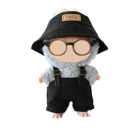 17cm Clothes Set(NO Doll),Hat & Overalls Set for 17cm Accessories Suit,Stylish Adorable Dolls Clothes Accessories,Cute Clothes for Dress up Unique Style Black