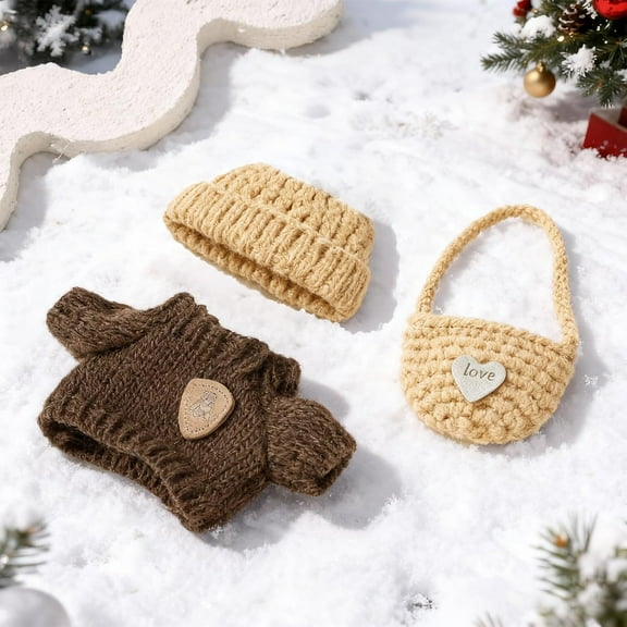 17cm Doll Clothes Set, 3 Pieces Sweater Doll Costumes and Accessories, Outfits Include Hat & Sweaters& Bag, NO Doll