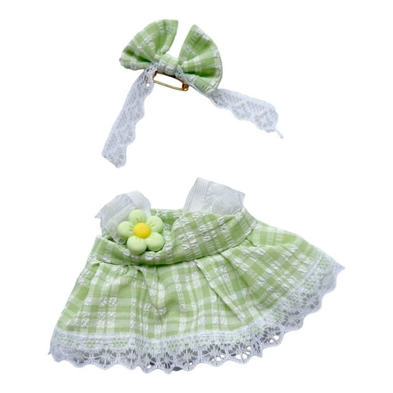 17cm Doll Clothes Set - 6 Gingham Dresses, Yellow/Pink/Purple/Green/Black/Blue, for 6.7" Stuffed Animals