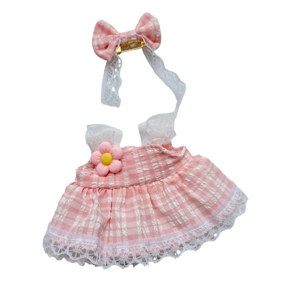 17cm Doll Clothes Set - 6 Gingham Dresses, Yellow/Pink/Purple/Green/Black/Blue, for 6.7" Stuffed Animals