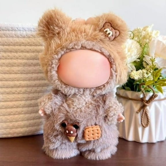 17cm Doll Outfit Set for Lububu Fashion Trendy Clothes for Vinyl Doll Change Small Dog Winter Coat, Warm Plaid Hoodie for Chihuahuas and Puppies