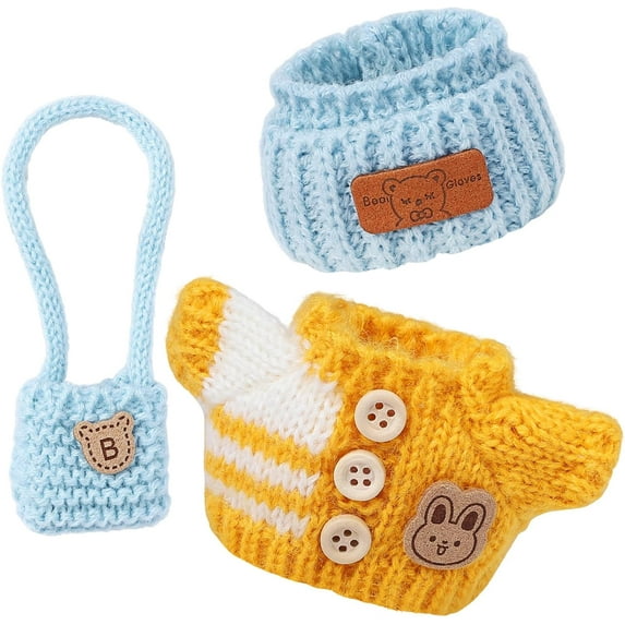 17cm Doll Outfits - Kawaii Chic Style Set for 17cm Dolls, Cute Doll Clothes with Accessories -Button Up Stripe Sweater + Hat + Bag