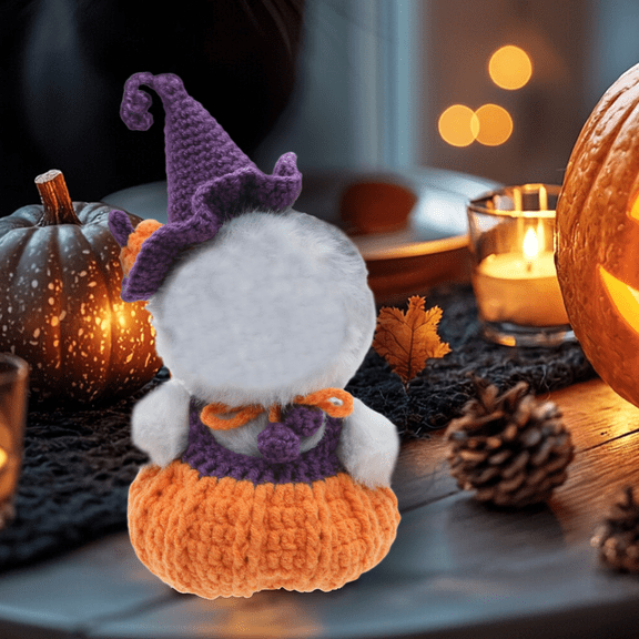 17cm Handmade Knitted Doll Clothes Set - Adorable Witch Pumpkin Style for Halloween (NO Doll), Perfect for Doll Dress Up Gift (Purple)