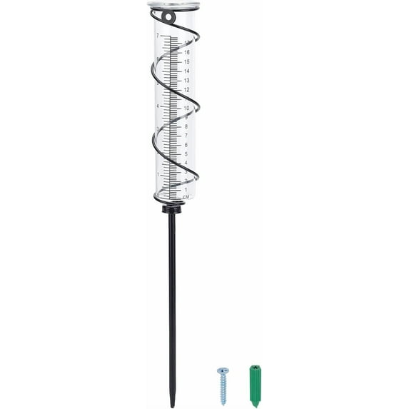 17cm Rain Gauge Glass Spiral Rain Measurement Tools Garden Rain Gauge with Metal Frame Rain Measuring Cup with Black Iron for Garden