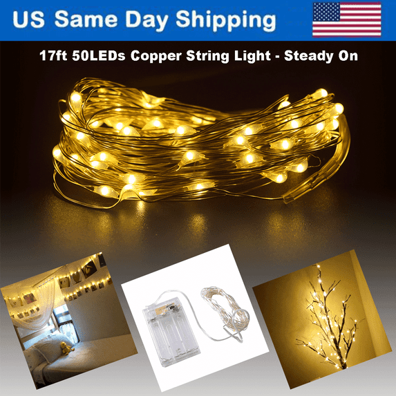 17ft 50LEDs LED Copper Wire String Lights Warm White Fairy Lights for Garden Patios Porch Wedding Tree Dancing Party Christmas Decoration