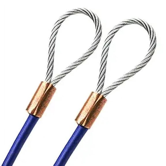 17ft Cut To Size 1/8 Galvanized Steel Cable BLUE Vinyl Coated To 3/16 With Copper Sleeves MADE IN USA